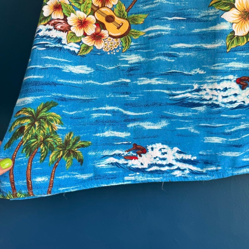 Vintage Hawaiian Shirt Women's Size Medium Gloria Vanderbilt Blue Palm Tree - Picture 6 of 8